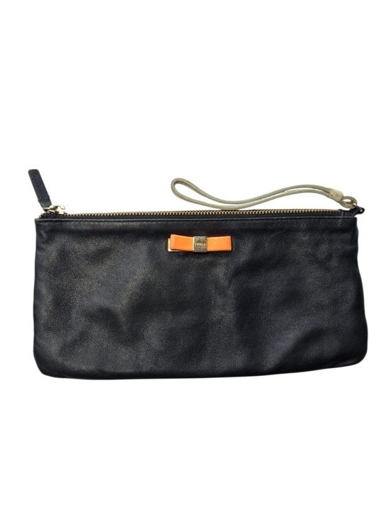 Furla Handbags - Furla Black Leather Zip Pouch Wristlet Bow Detail Clutch Minimalist